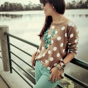 Tan and white polka dot sweater